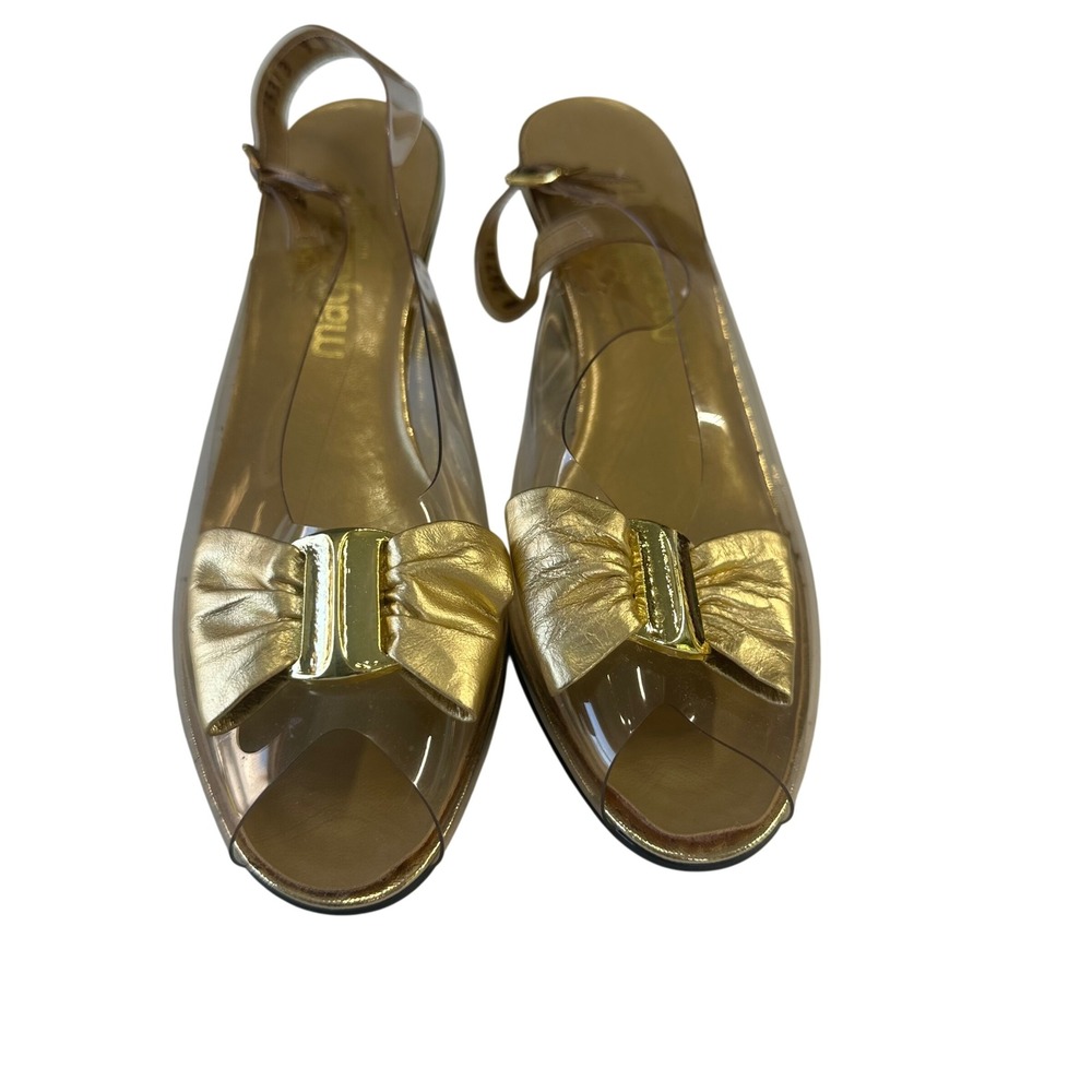 Vintage California Magdesians Gold Clear Bow Slingback Kitten Heels Size 9N